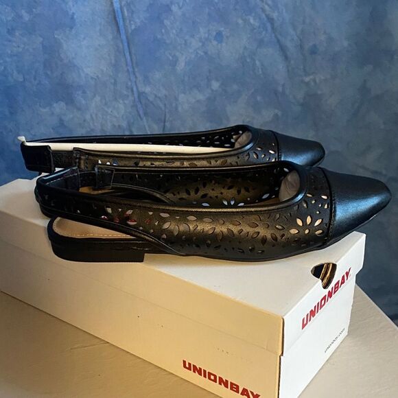 UNIONBAY Women's Black Cut-Out Slingback Flats, sz 6.5m, SL2-129S012 - Picture 3 of 5